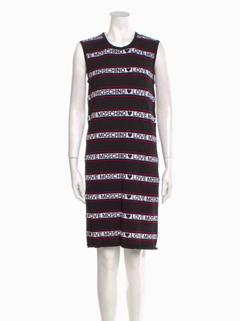 Love Moschino Black, Red & White Logo Stripe Knit Midi Dress